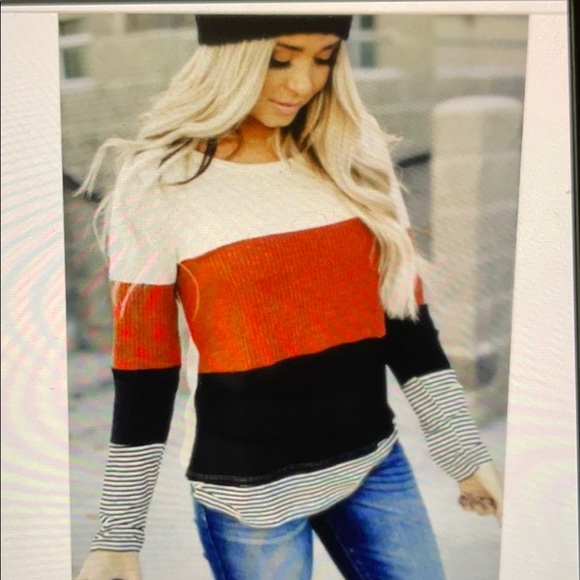 Stylish color block splicing striped red top - Picture 7 of 8